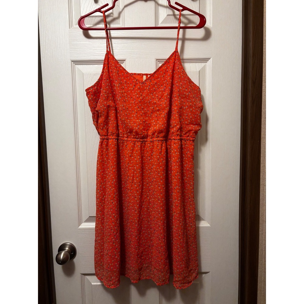 Frenchi Womens Orange Floral Spaghetti Strap Mini Dress XL BP309797JR